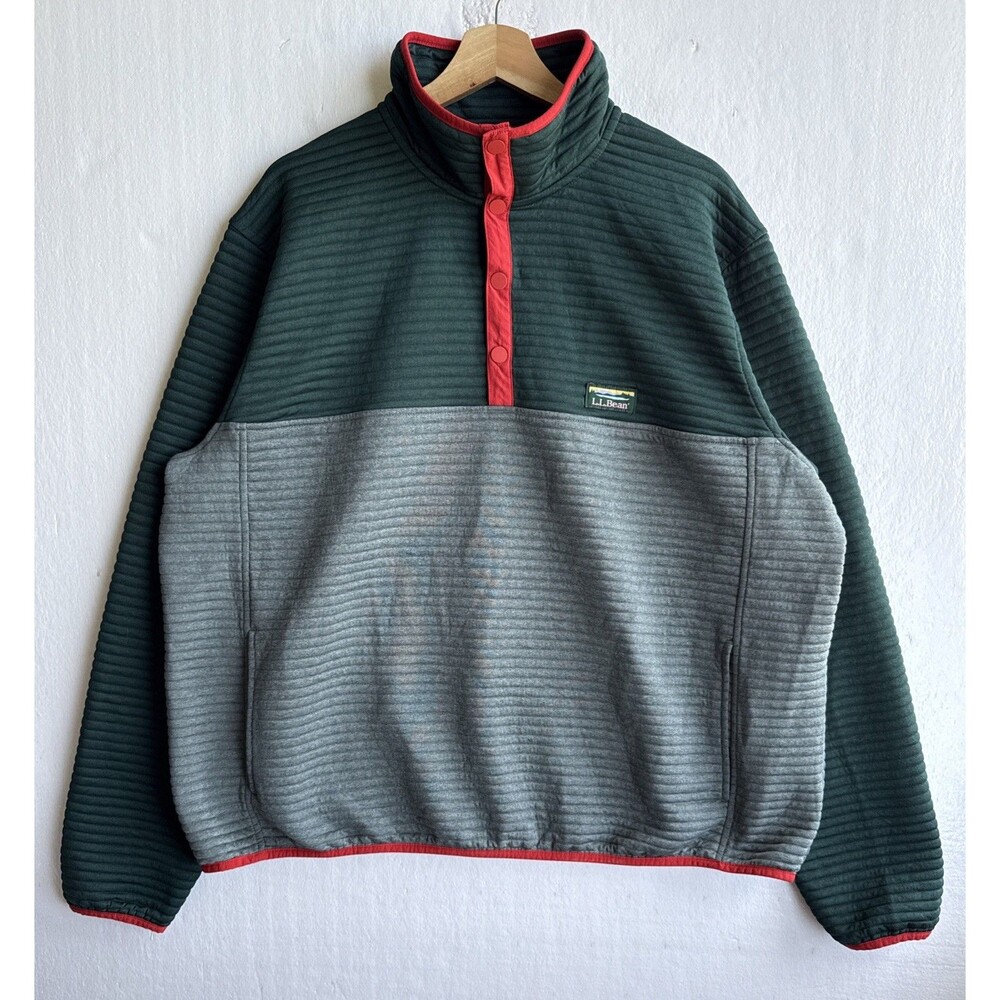 L.L. Bean Sweater Fleece Color Block 1/4 Snap Slightly Fitted Pullover Size 2XL